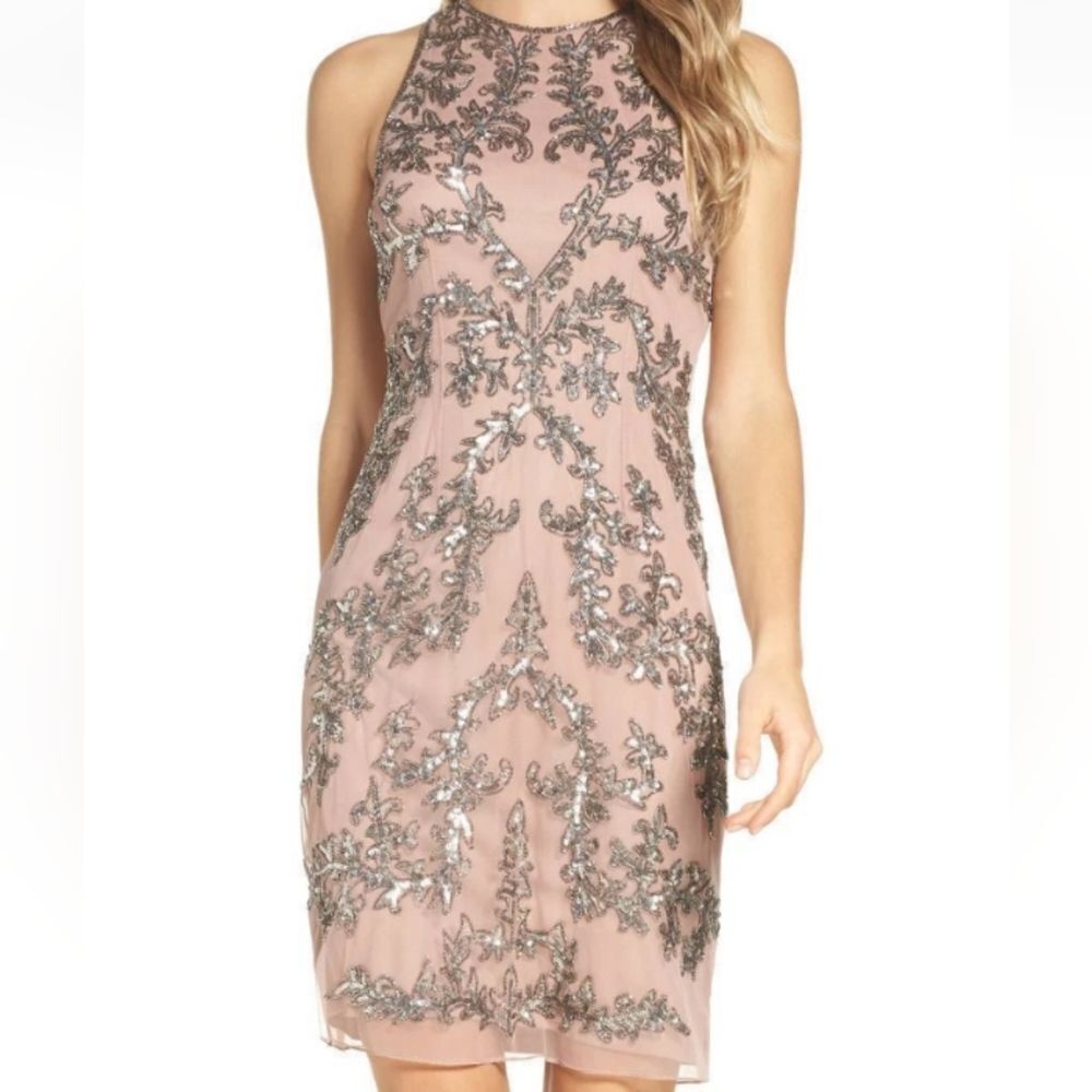 Adrianna Papell Embellished Chiffon Sheath Cocktail Dress Size 8 - Picture 10 of 16